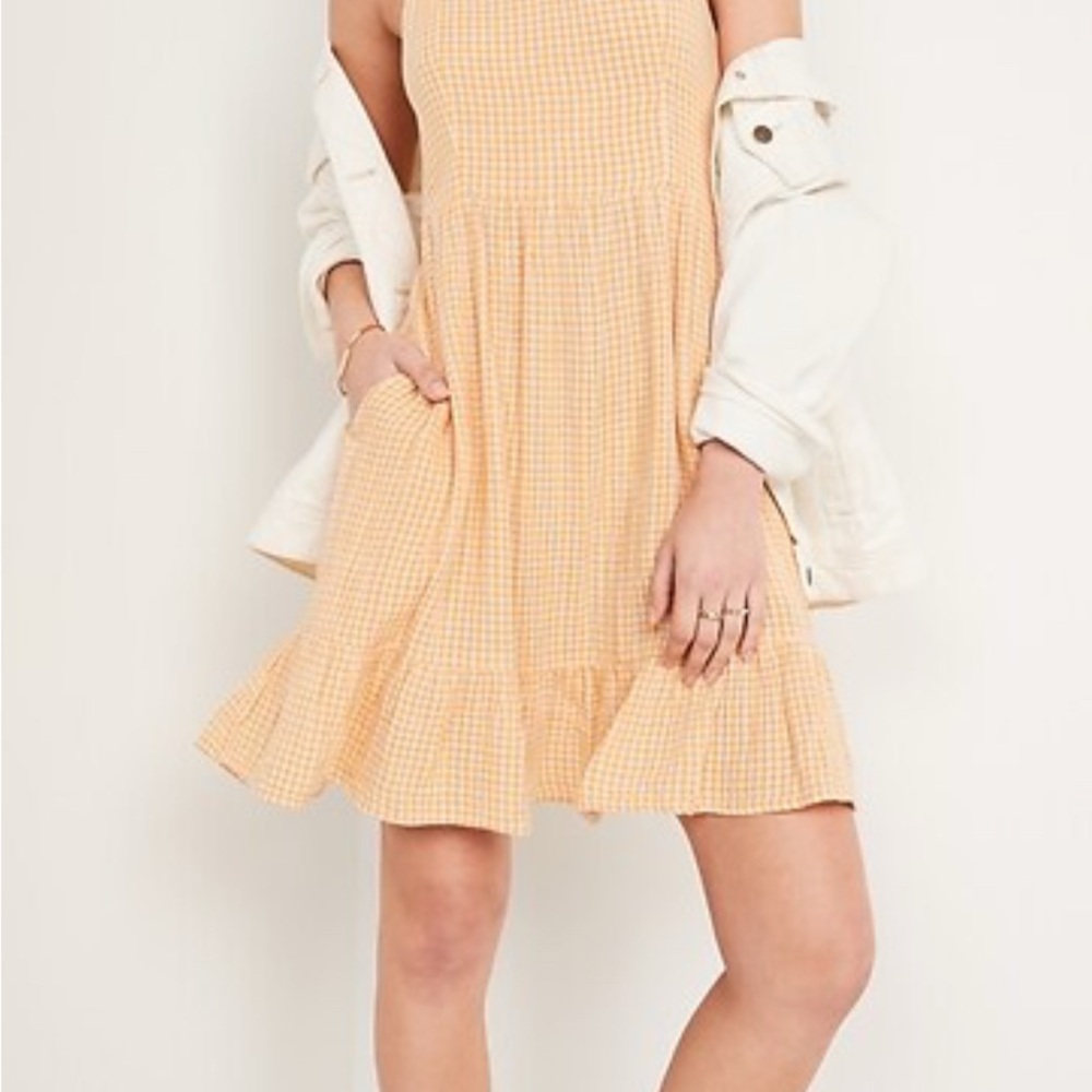 Old Navy Fit & Flare‎ Tie-Shoulder Orange Gingham Mini Cami Dress NWT Size 4X